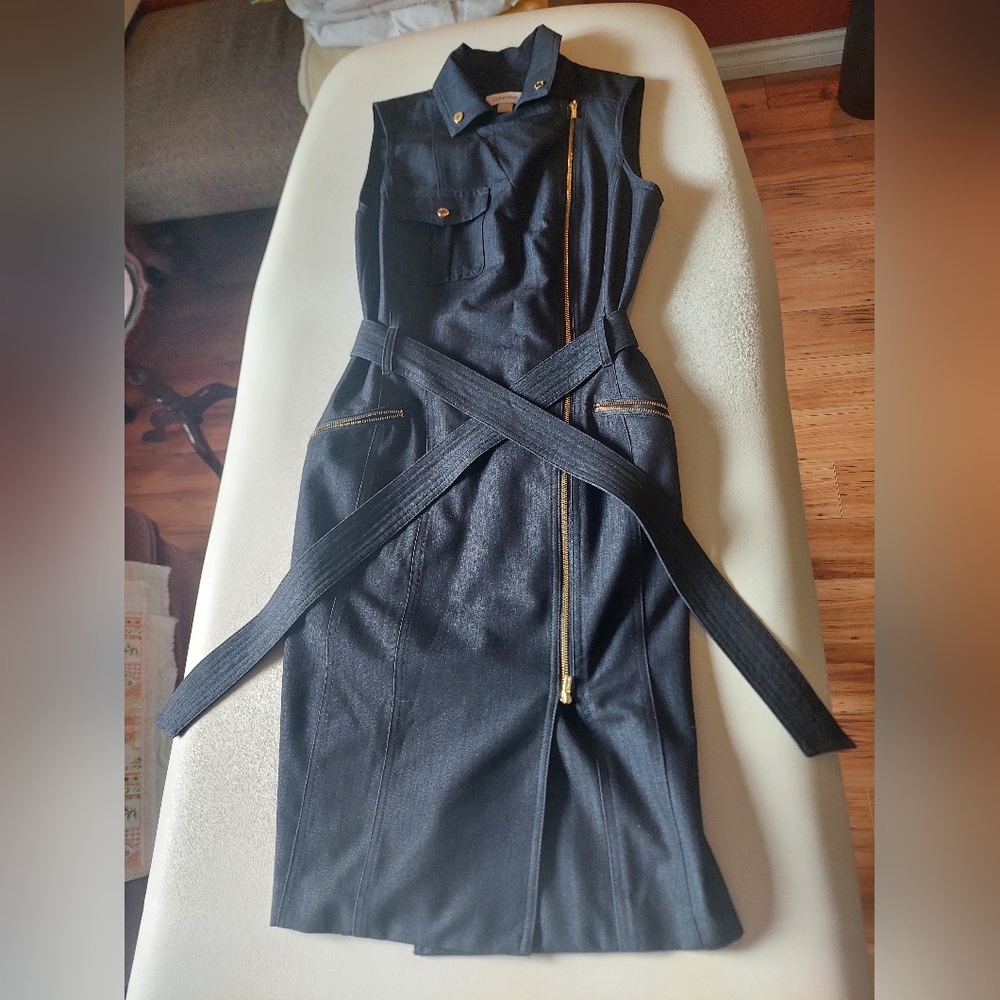 Dark Denim Calvin Klein Dress with Gold Zipper